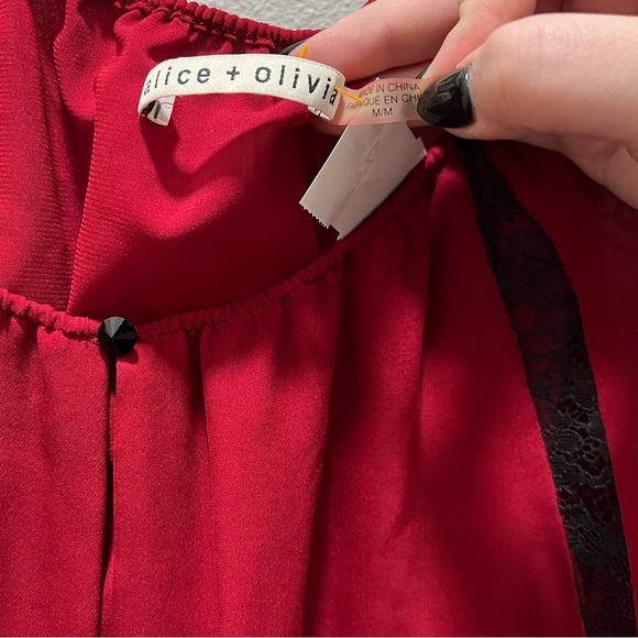 Alice + Olivia Red Silk with Black Lace Top - Picture 5 of 7
